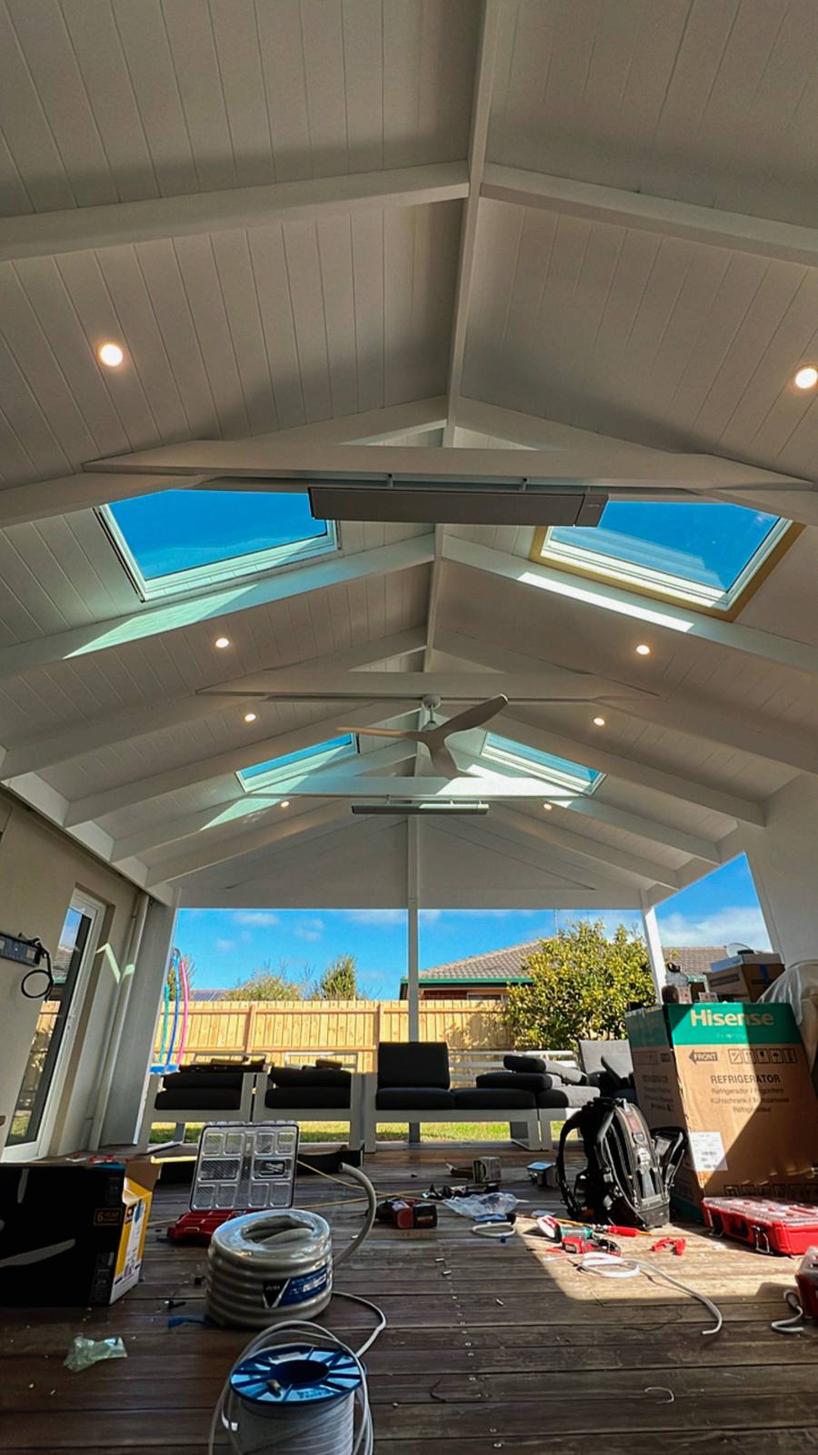 Alfresco with skylights and ceiling fan