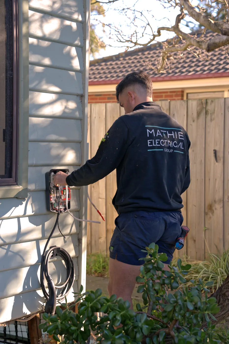 Home EV charger mounted and wired by Mathie Electrical